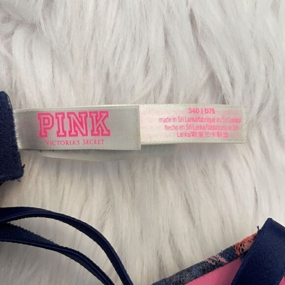 victoria’s Secret Pink Navy Floral Push Up Sz 34D - Picture 12 of 14